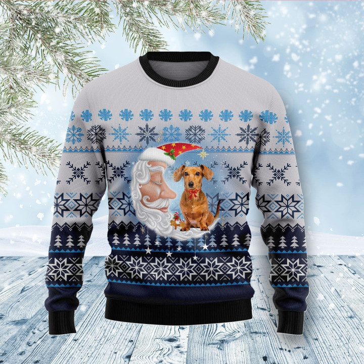 Dachshund Dog Love Santa Moon Ugly Christmas Sweater Christmas Graphic Sweater