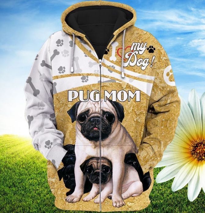Pug Mom My Dog Fleece Zip Hoodie | For Men And Women | HC1357