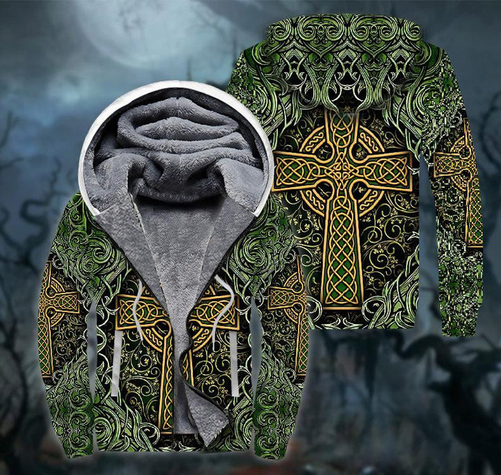 Amazing Celtic Cross St Patrick Green Fleece Zip Hoodie | For Men And Women | HS2284