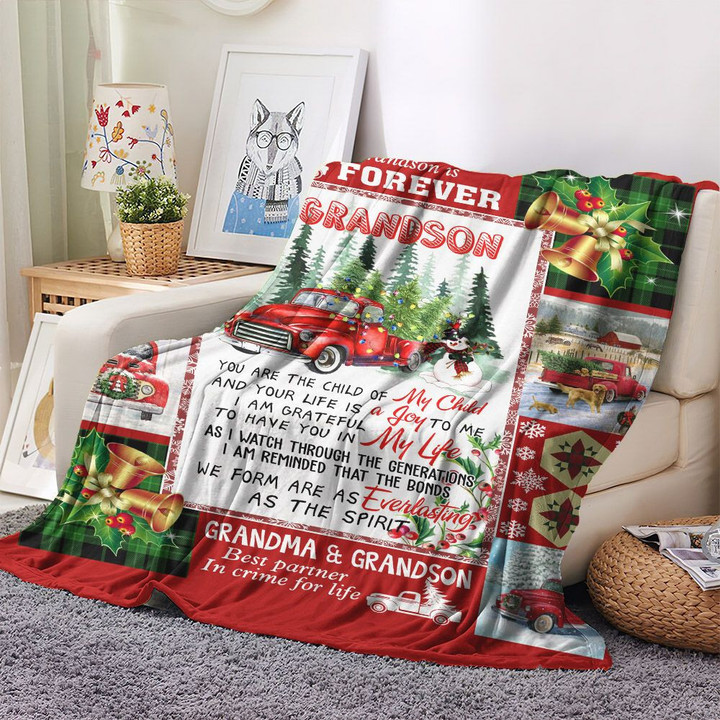 Snowman Bed Throw Blanket, Truck Super Soft Fleece Blanket, For My Grandson Red Truck Christmas Fleece Blanket, Gifts for Truck