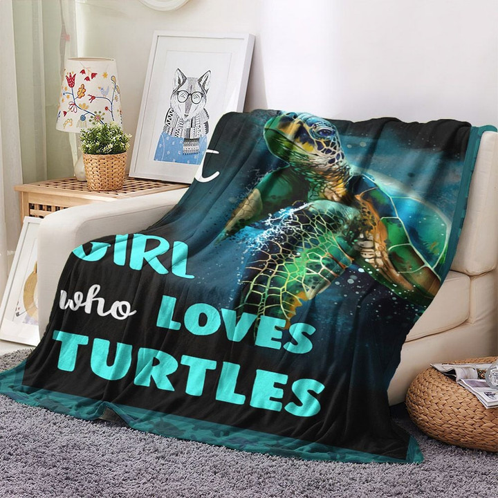 Marine Turtles Queen Fleece Throw Blanket, Sea Turtle Just A Girl Who Loves Turtles Fleece Blanket, Gifts for Sea Turtle