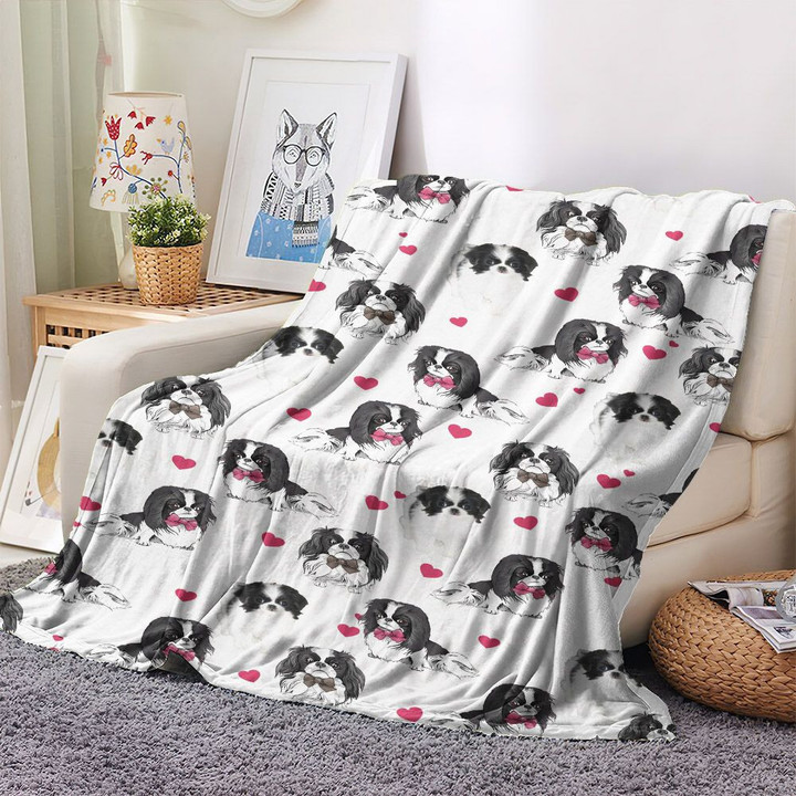 Japanese Culture Bed Throw Blanket, Wedding Day Warm And Cozy Fleece Blanket, Japanese Chin Heart Fleece Blanket, Gifts for Japanese