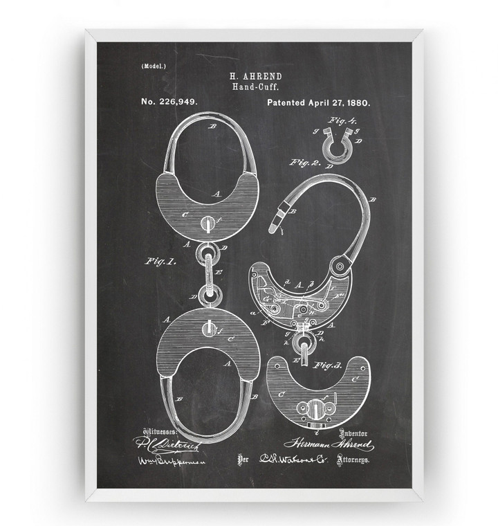 Police Handcuffs Patent Print Wall Art Officer Gifts Canvas Canvas Print | PB Canvas