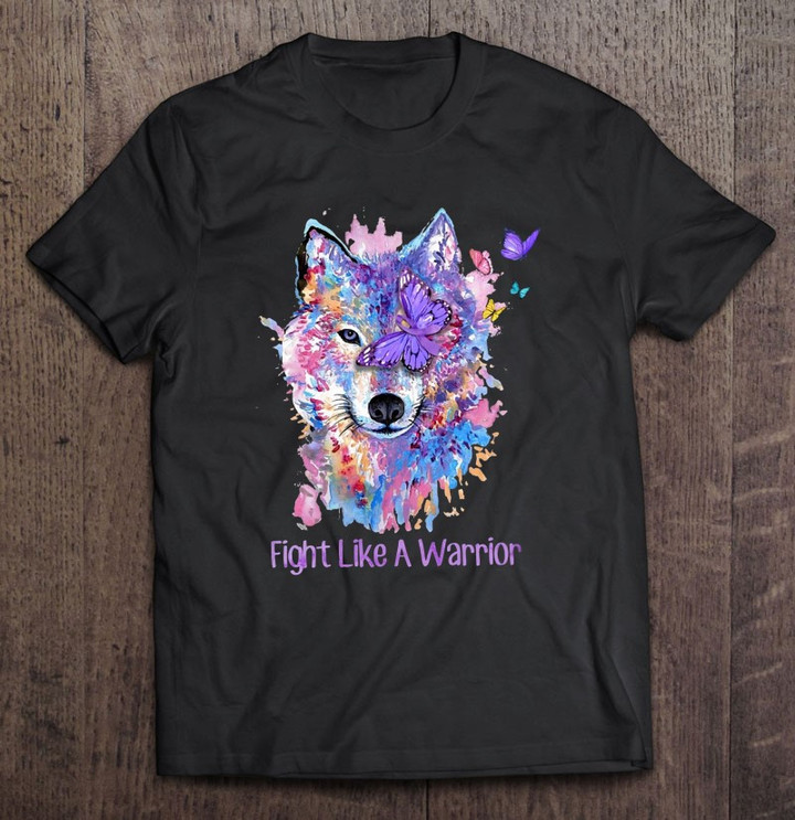 fight-like-a-warrior-wolf-lover-colorful-wolf-butterflies-t-shirt