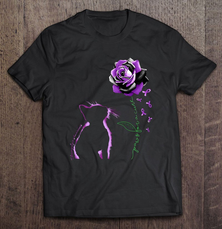 paws-for-a-cure-fibromyalgia-awareness-cat-lover-purple-ribbon-purple-rose-t-shirt
