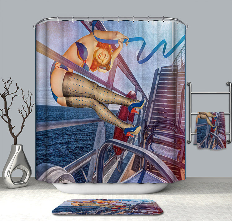 Boot Ship Pin Up Girl Party Shower Curtain