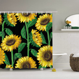 Watercolor Oil Painting Beautiful Blooming Nature Sunflower Plant Flower Shower Curtain