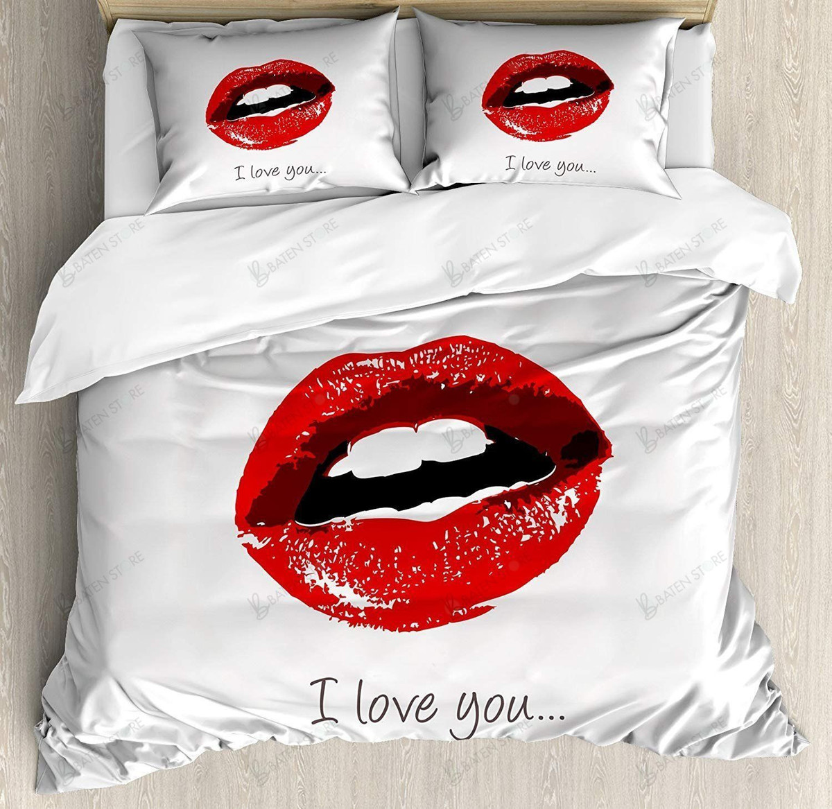 Ajar Desire Red Hot Lipstick Retro Valentineâ€™s Style Love You Bedding Set Bedroom Decor