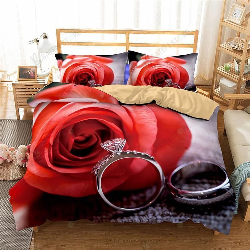 3D Art Pattern Valentineâ€™S Day Wedding Ring Printed Bedding Set Bedroom Decor