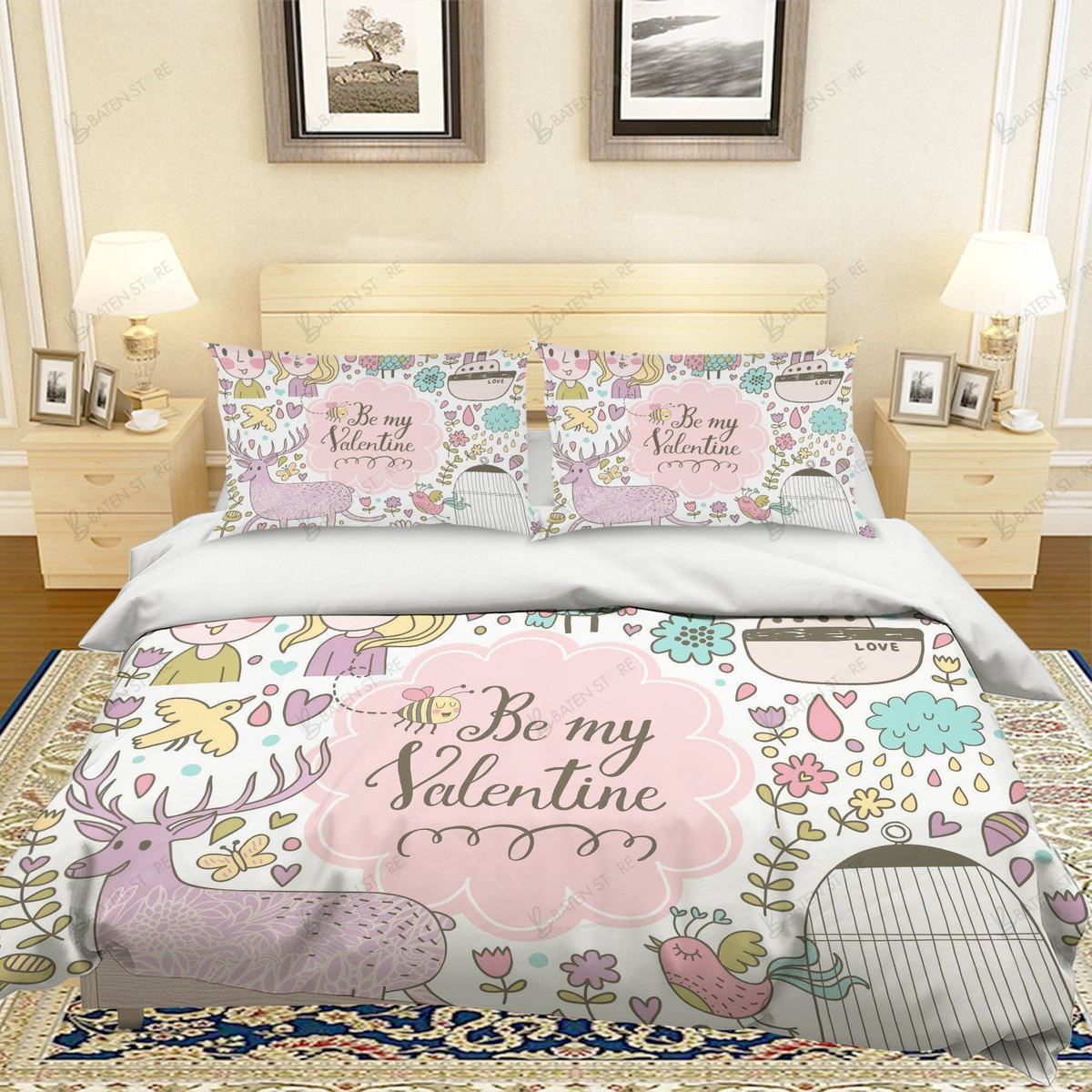 3d Cartoon Animal Flower Be My Valentine Bedding Set Bedroom Decor