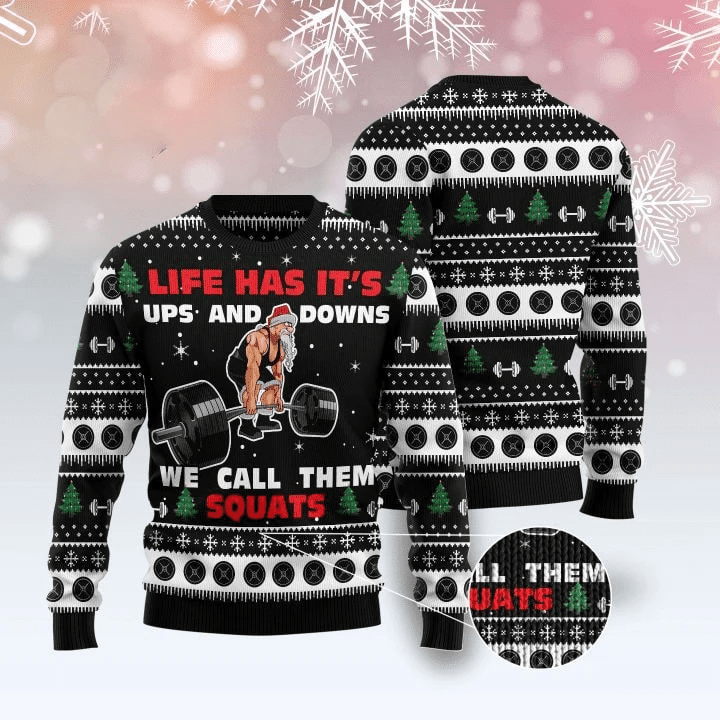 Santa Squats Ugly Christmas Sweater | For Men & Women | HS6347-Colorful-