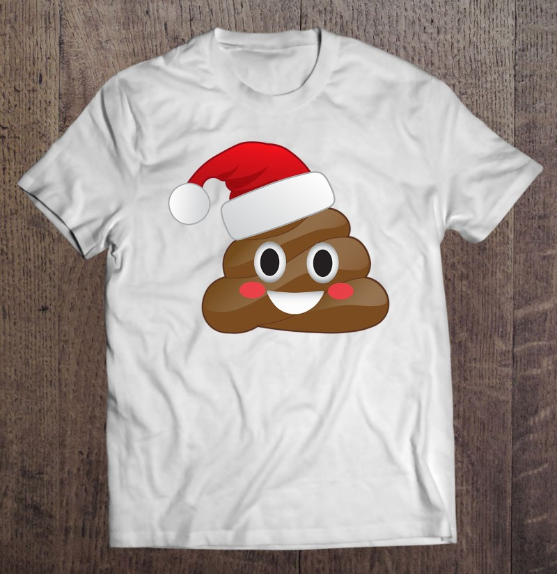 funny-emoji-santa-hat-christmas-poop-shirt-for-kids-adults-t-shirt