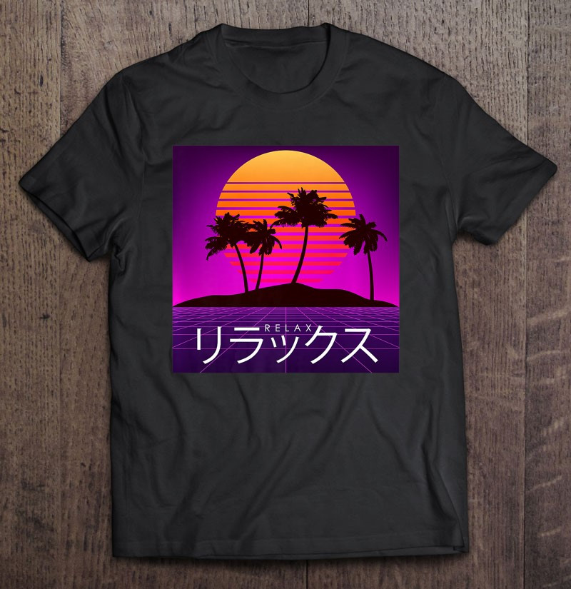 relax-retro-sunset-grid-aesthetic-vaporwave-80s-90s-fashion-t-shirt