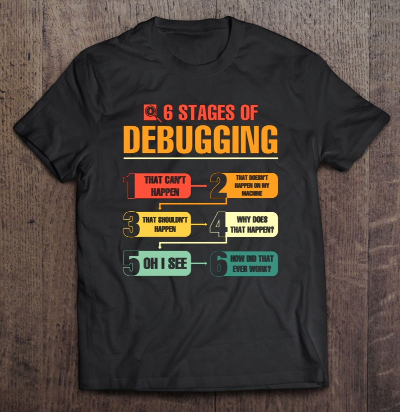 6-stages-of-debugging-1-that-cant-happen-2-that-doesnt-happen-on-my-machine-programmer-vintage-retro-t-shirt