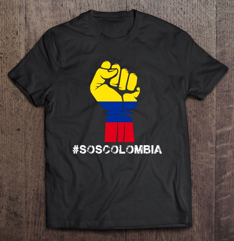 soscolombia-hashtag-raise-fist-colombia-flag-color-t-shirt