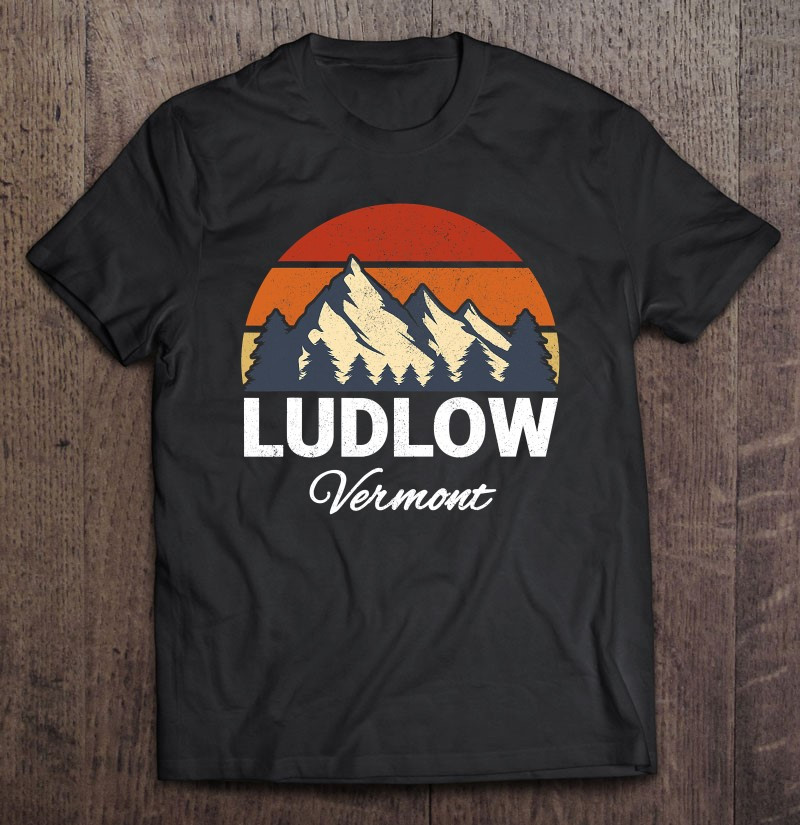 ludlow-vermont-vacation-vintage-retro-forest-sunset-gift-t-shirt