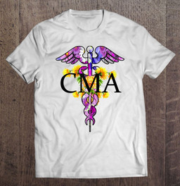 cma-certified-medical-assistant-caduceus-with-flowers-art-t-shirt