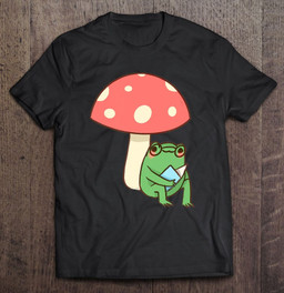 frog-reading-book-mushroom-lover-gift-cottagecore-aesthetic-t-shirt