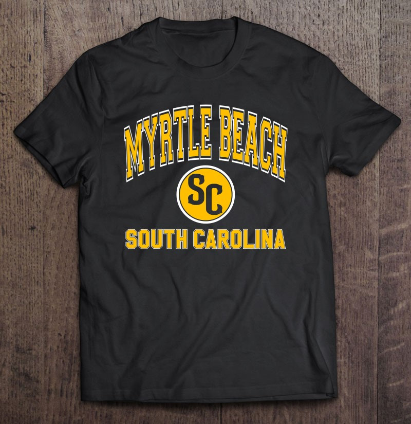 myrtle-beach-south-carolina-sc-varsity-style-amber-print-t-shirt