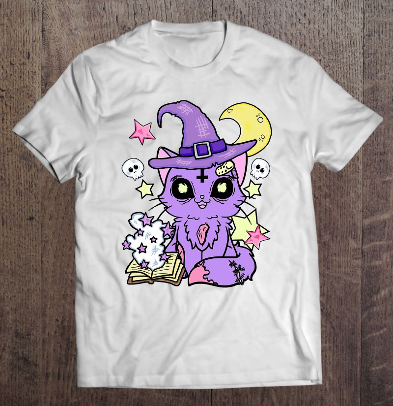 kawai-pastel-goth-cute-creepy-cat-with-witchcraft-spell-book-t-shirt