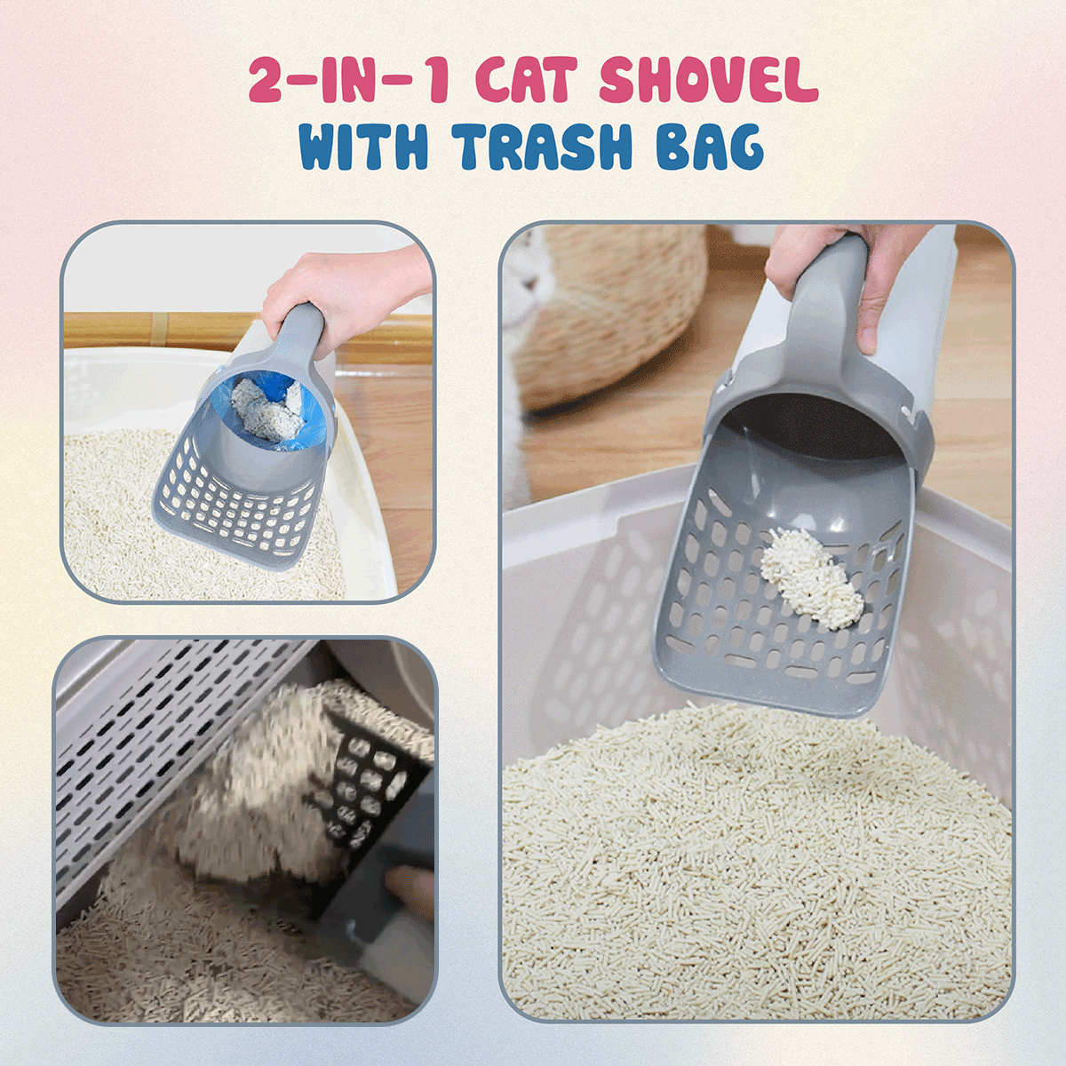 Scooper Self-cleaning Large Capacity Cat Shovel with Built-in Poop Bag