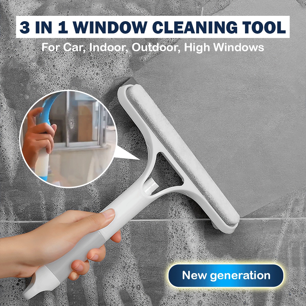 3-in-1 Window Cleaning Tool for Car Indoor Outdoor High Windows