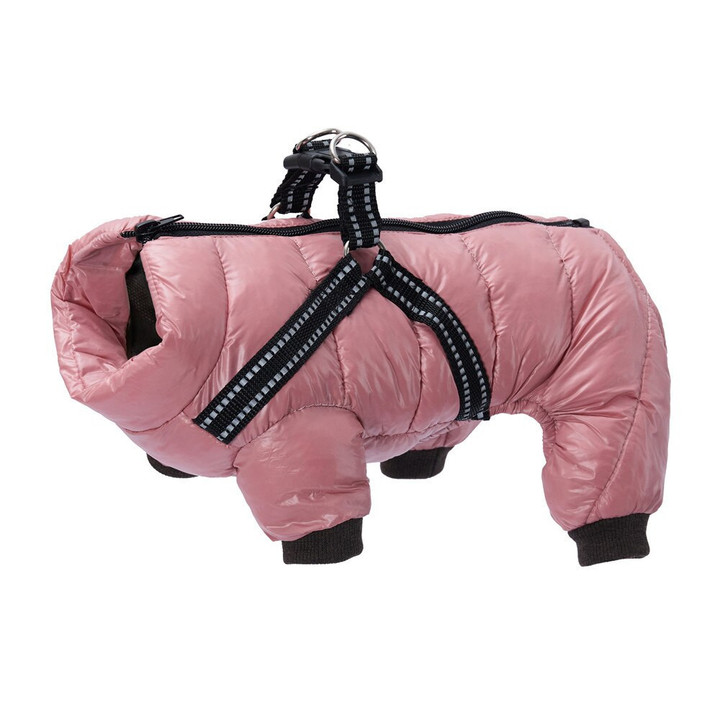 Winter Dog Clothes with Harness Waterproof Warm Padded Zip Up Overalls for Small Medium Dogs Fluffy Pet Coat Outdoor Dog Jacket