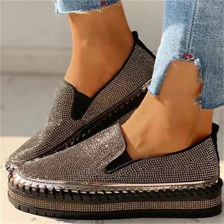 Women Flat Glitter Sneakers Casual Female Mesh Lace Up Bling Platform Comfortable Plus Size Vulcanized Shoes Zapatillas Mujer yu