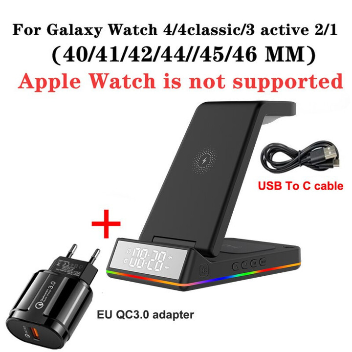 15W Wireless Charger Stand Clock Fast Charging for Samsung Galaxy Watch 3/4 S22 S21 For Note20 Uitra/Fold2/S10 Qi Dock Station