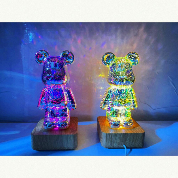 Desktop Decoration 3d Firework Bear Atmosphere Change Light Glass 3D Effect New Year's Gift Craft Ornament For Home Business