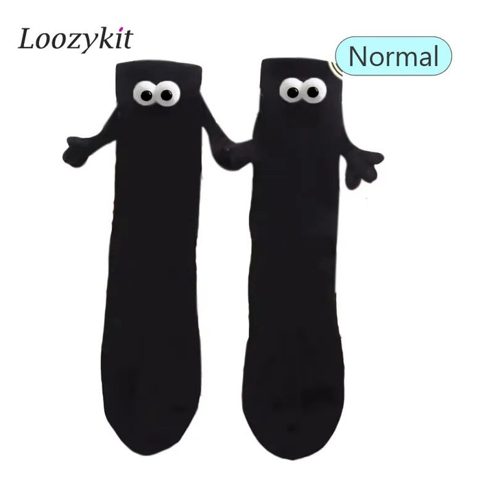 2 Pairs Magnetic Suction Hand In Hand Socks Black White Unisex Holding Hands Long Socks Girls Harajuku Kawaii Couple Cotton Sock