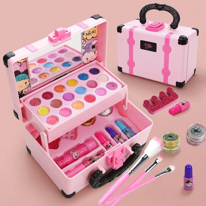 Girls Makeup Toys Cosmetics Playing Box Princess Makeup Girl Toy Play Set Lipstick Eye Shadow Safety Nontoxic Toys Kit for Kids
