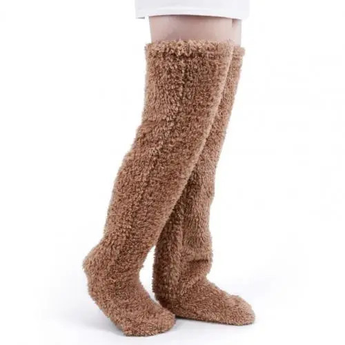 1 Pair Over Knee Sleeping Socks Warm Slipper Stockings Polyester Plush Long Socks Winter Sleep Warm Plush Sock for Daily Life