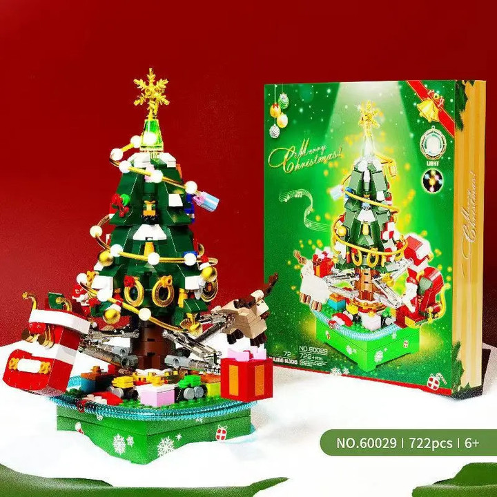 New 722PCS Christmas Tree with Light Music Building Blocks Set Train City Decoration Bricks Toys for Children Friends Xmas Gift