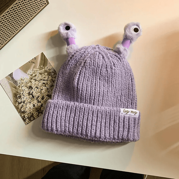 Luminous Led Light Little Monster Eyes Hat Beanie For Women Girls Cute Cartoon Antenna Winter Warm Funny Knitted Woolen Hat