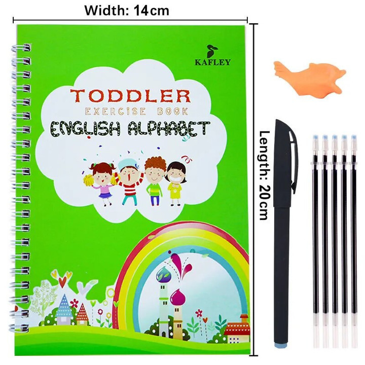 Child Writing Magic Copybook 4 Books Reusable Groove Writing Practice Book Calligraphy Wipe-free English/German Early Education