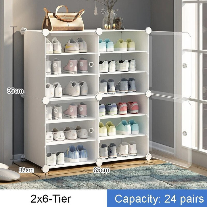 Portable Shoe Storage Organzier Tower, Modular Cabinet for Space Saving, White Ideal Shoe Rack for Sneaker, Boots, Slippers