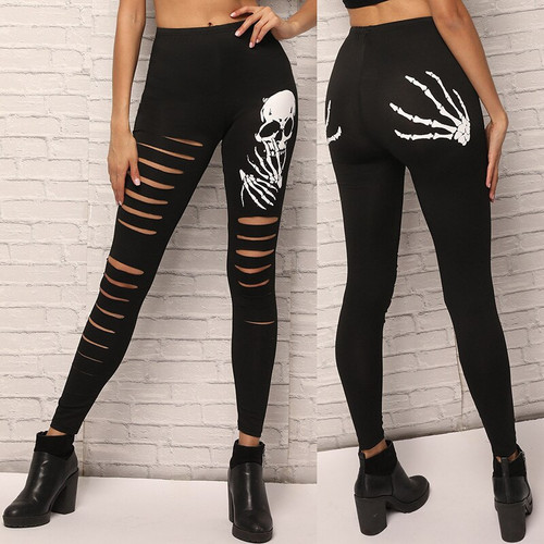 Stylish and fit woman Skull Printed Hollow out legging