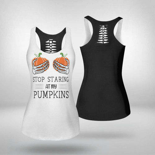 Stop staring at my pumpkins Funny Shirt premium Tank top