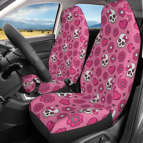 Sugar Skulls Pink Car Seat Covers 2 Pcs Set