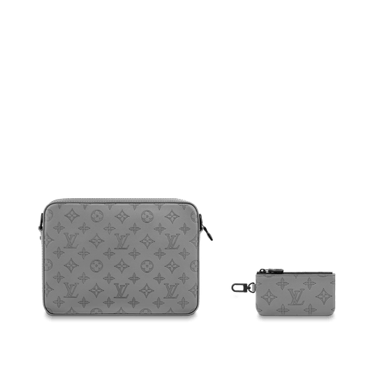 Anthracite Gray Duo Messenger Monogram Shadow Leather Bag - Leather Men's Handbag - Bagsfits