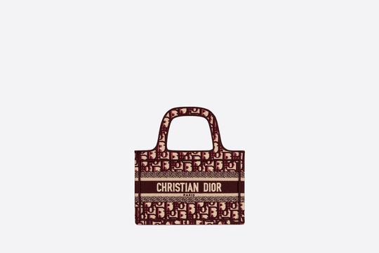 Burgundy Oblique Embroidery Mini Book Tote - Women’s Leather Bag