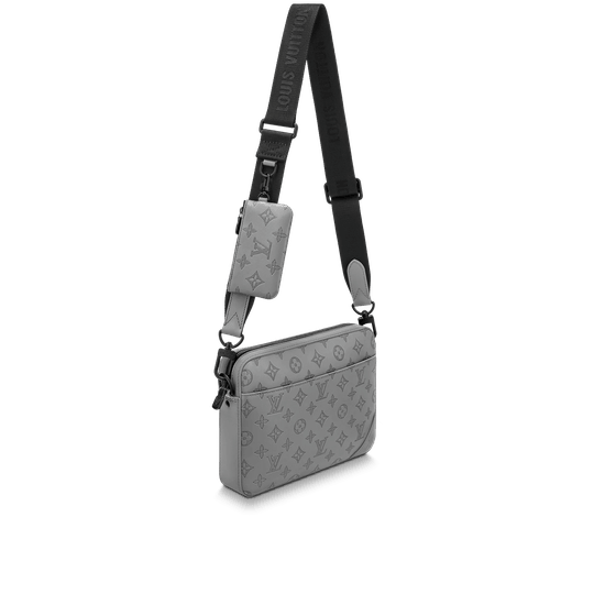 Anthracite Gray Duo Messenger Monogram Shadow Leather Bag - Leather Men's Handbag - Bagsfits