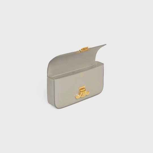 Pale Grey Chain Shoulder Bag Triomphe In Shiny Calfskin - Leather Women's Handbag - Bagsfits