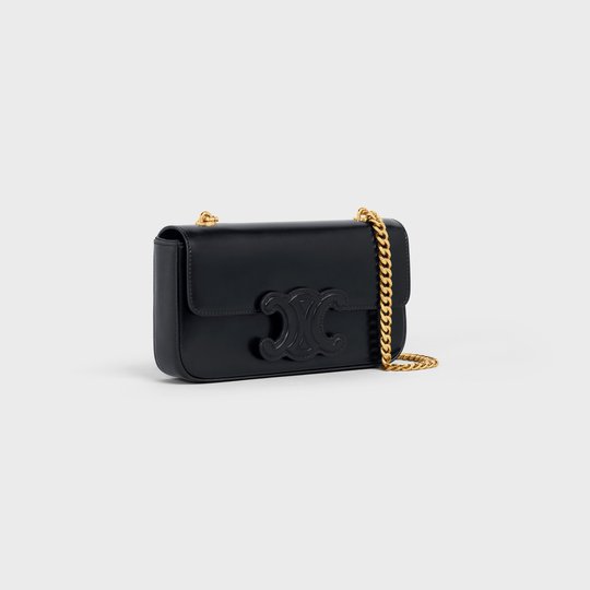 Black Chain Shoulder Bag Cuir Triomphe In Shiny Calfskin - Leather Women's Handbag - Bagsfits