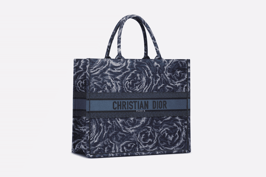 Blue Dior Roses Embroidery Large Book Tote - Leather Women's Handbag - Bagsfits