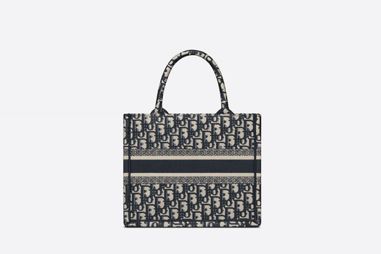 Blue Dior Oblique Embroidery Small Book Tote Bag - Leather Women's Handbag - Bagsfits