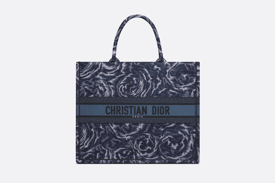 Blue Dior Roses Embroidery Large Book Tote - Leather Women's Handbag - Bagsfits