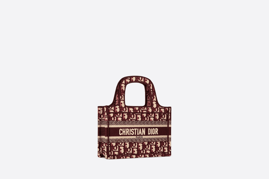 Burgundy Oblique Embroidery Mini Book Tote - Women’s Leather Bag
