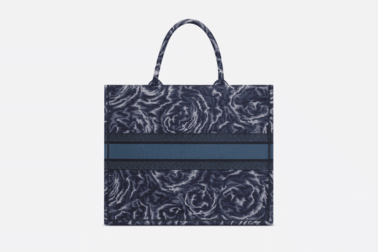 Blue Dior Roses Embroidery Large Book Tote - Leather Women's Handbag - Bagsfits